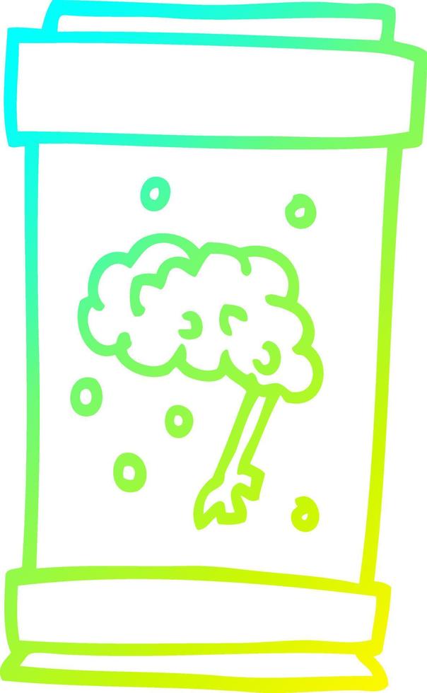 cold gradient line drawing cartoon brain in jar vector