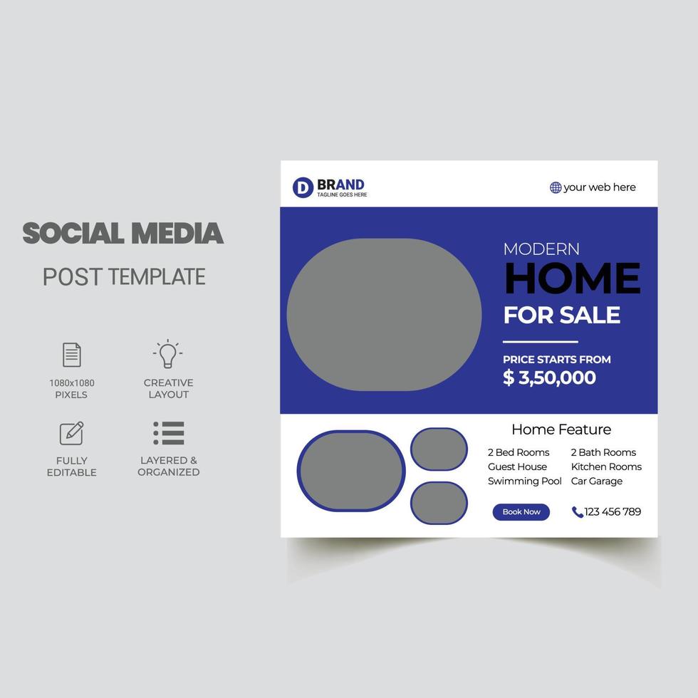 Real Estate Social Media Post Template, Editable Post Template Social Media Banners vector