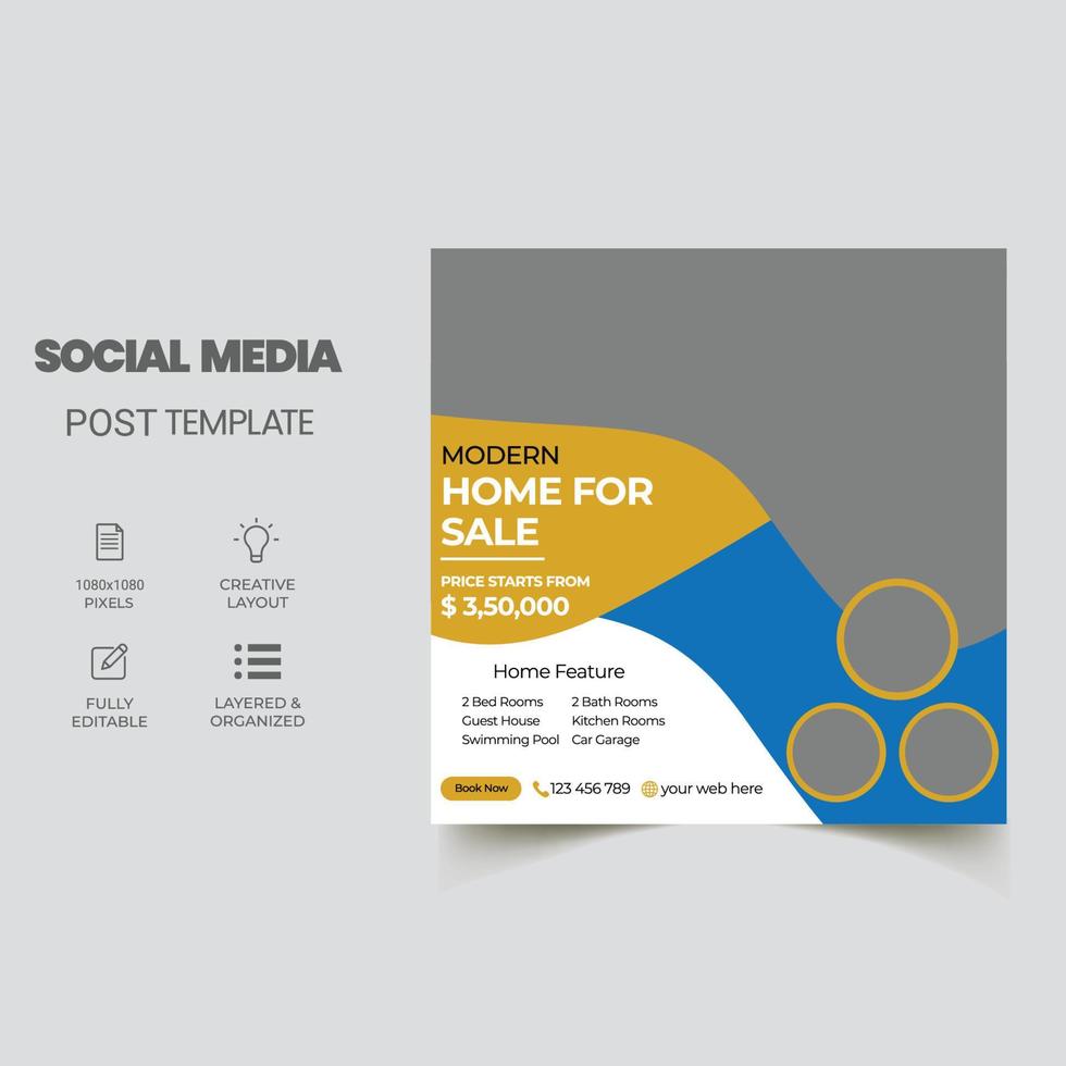 Real Estate Social Media Post Template, Editable Post Template Social Media Banners vector