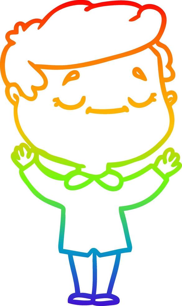 rainbow gradient line drawing cartoon peaceful man vector