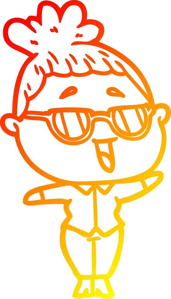 warm gradient line drawing cartoon happy woman wearing spectacles vector
