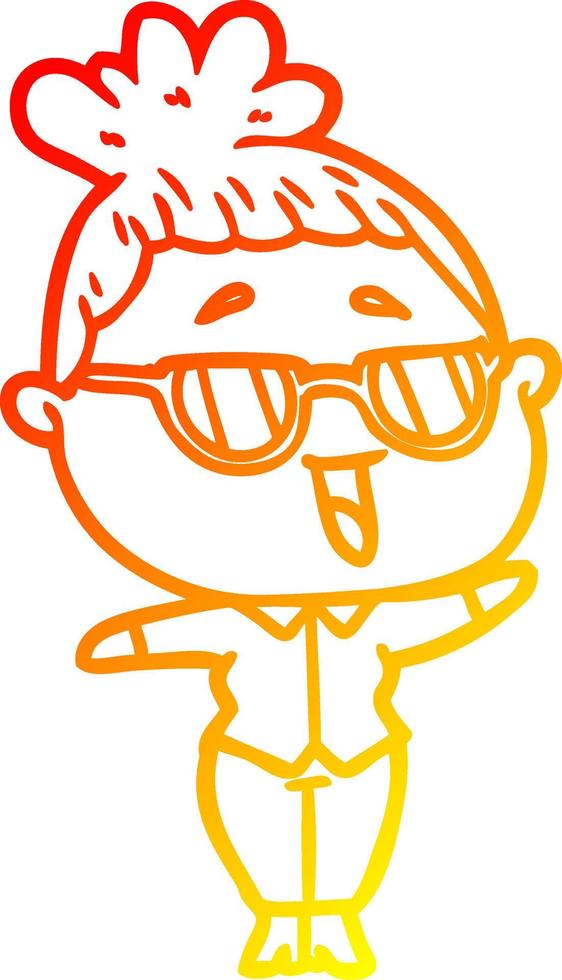 dibujo de línea de gradiente cálido mujer feliz de dibujos animados con gafas vector