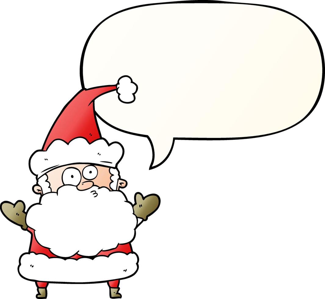 cartoon confused santa claus shurgging shoulders and speech bubble in smooth gradient style vector