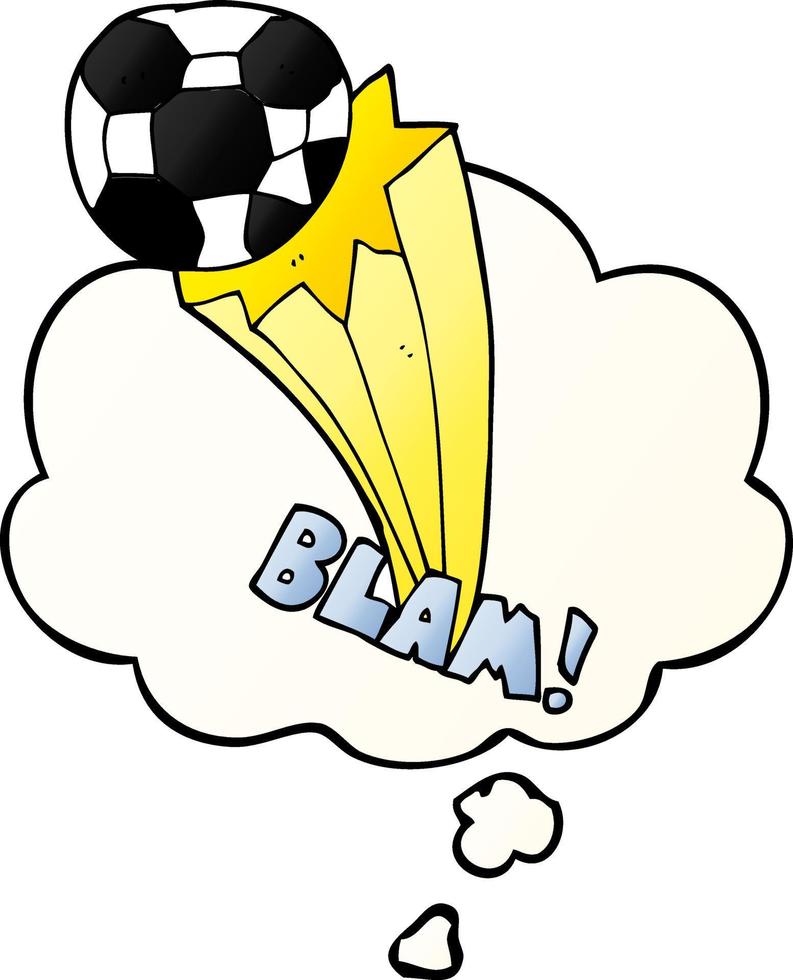 cartoon kicked soccer ball and thought bubble in smooth gradient style vector