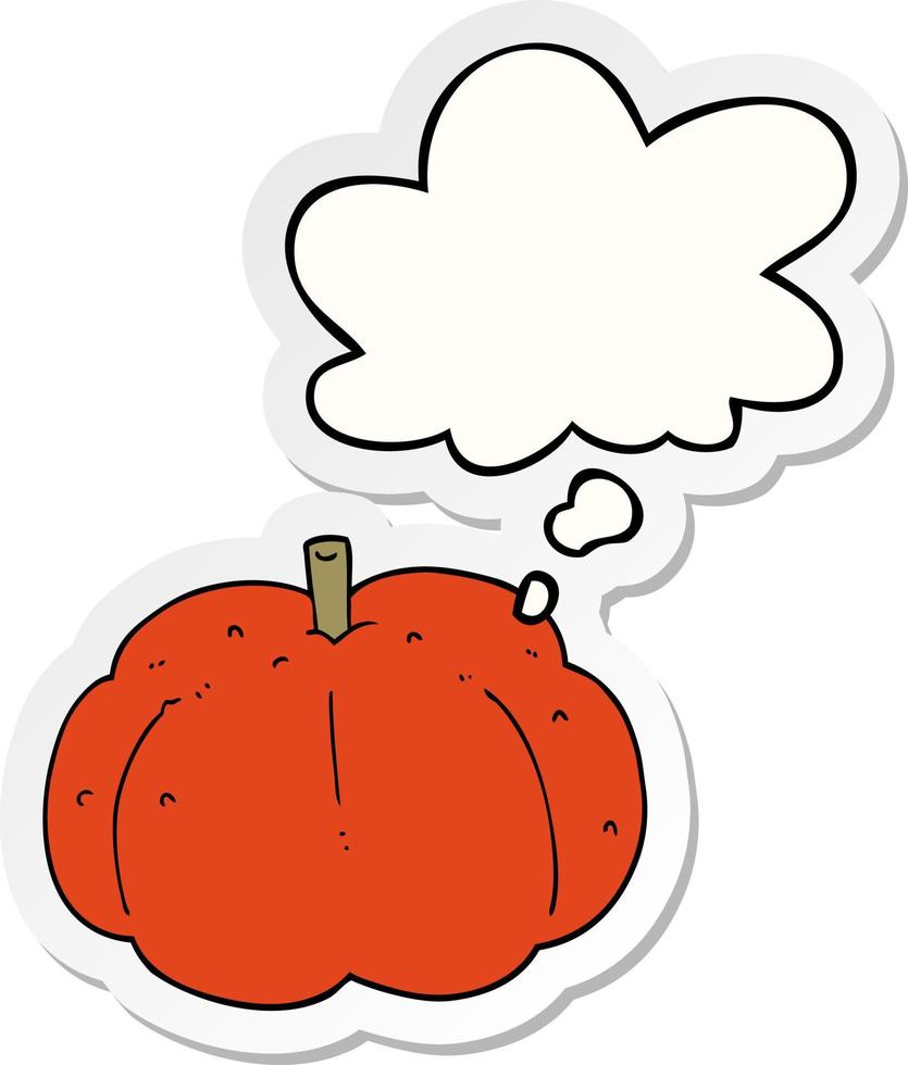 calabaza de dibujos animados y burbuja de pensamiento como pegatina impresa vector