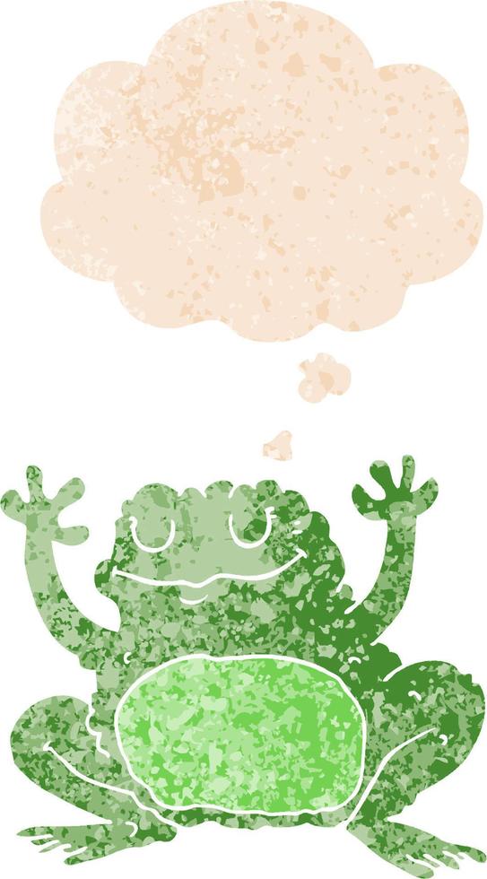 cartoon frog and thought bubble in retro textured style vector