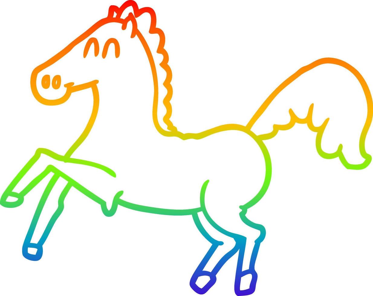 dibujo de línea de gradiente de arco iris caballo de dibujos animados encabritándose vector