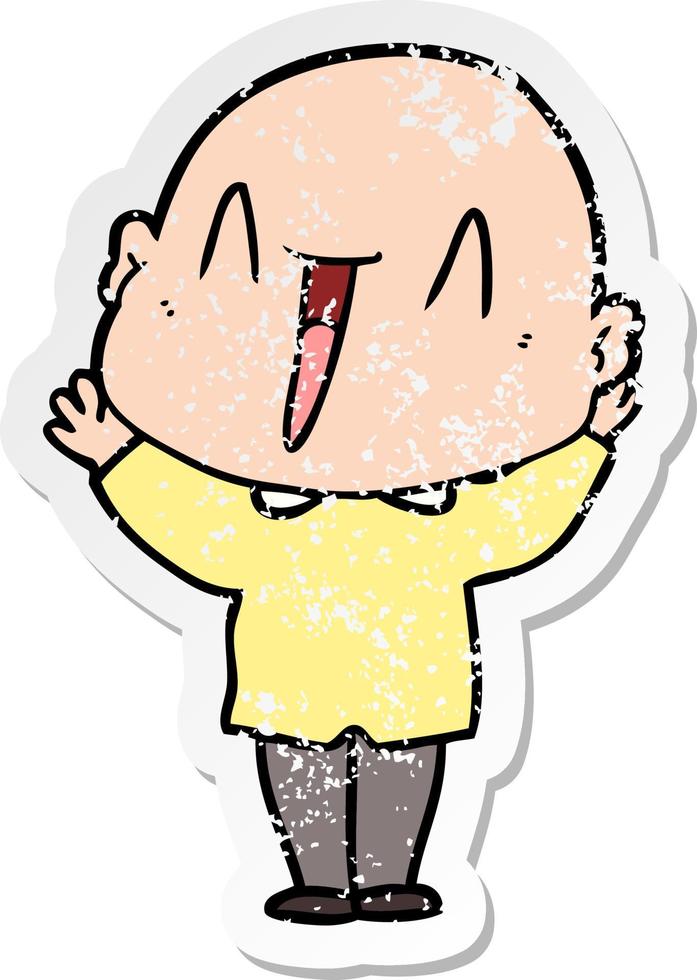 distressed sticker of a happy cartoon bald man vector