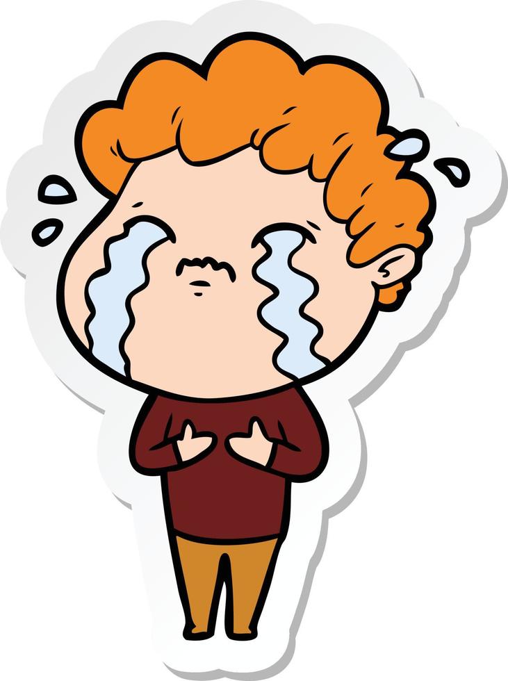 sticker of a cartoon man crying vector