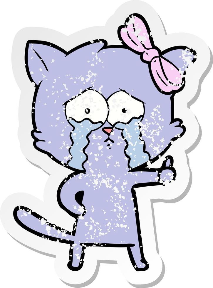distressed sticker of a cartoon cat vector