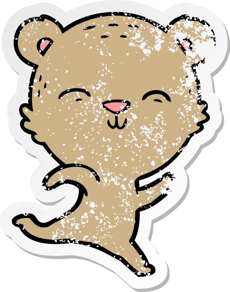 distressed sticker of a happy cartoon bear vector