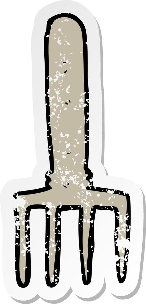 distressed sticker of a cartoon fork vector