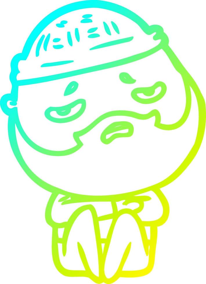 cold gradient line drawing cartoon worried man with beard vector