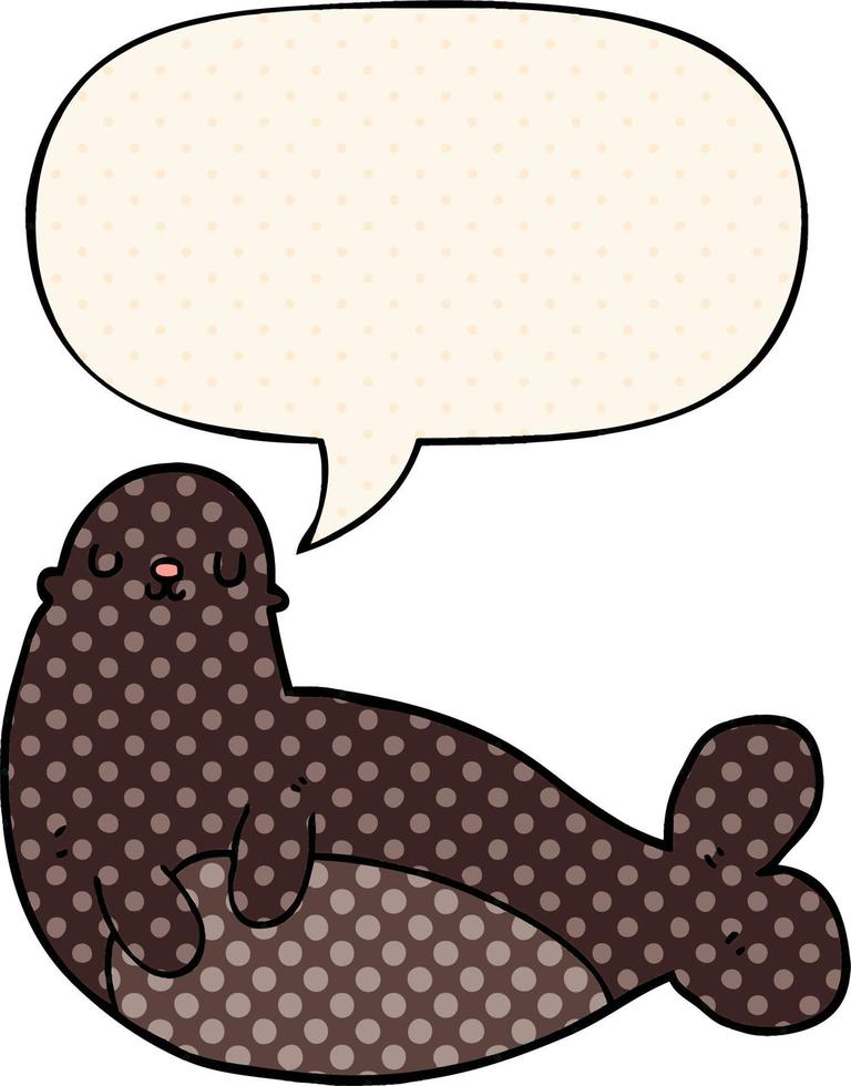 cartoon seal and speech bubble in comic book style vector