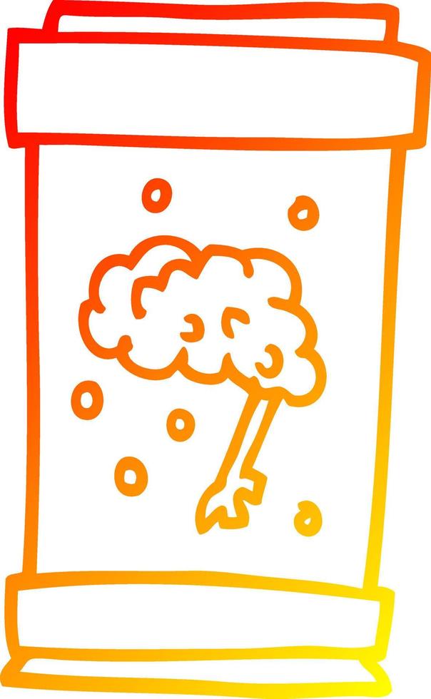 warm gradient line drawing cartoon brain in jar vector