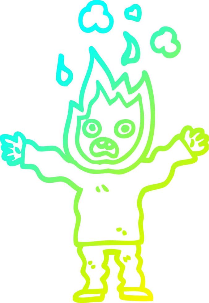 cold gradient line drawing cartoon man with head on fire vector