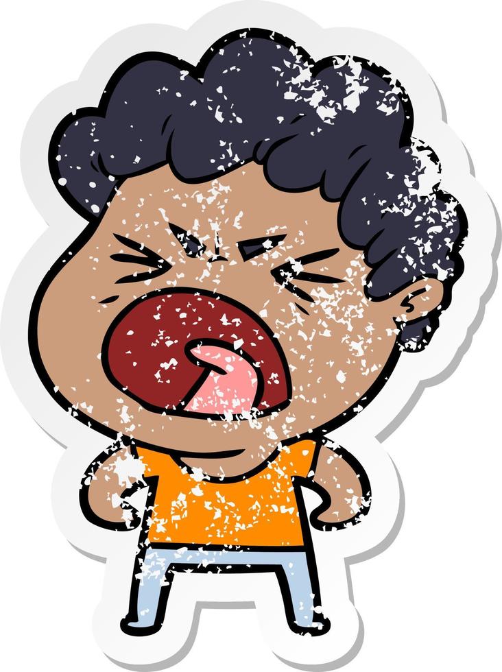 distressed sticker of a cartoon furious man vector