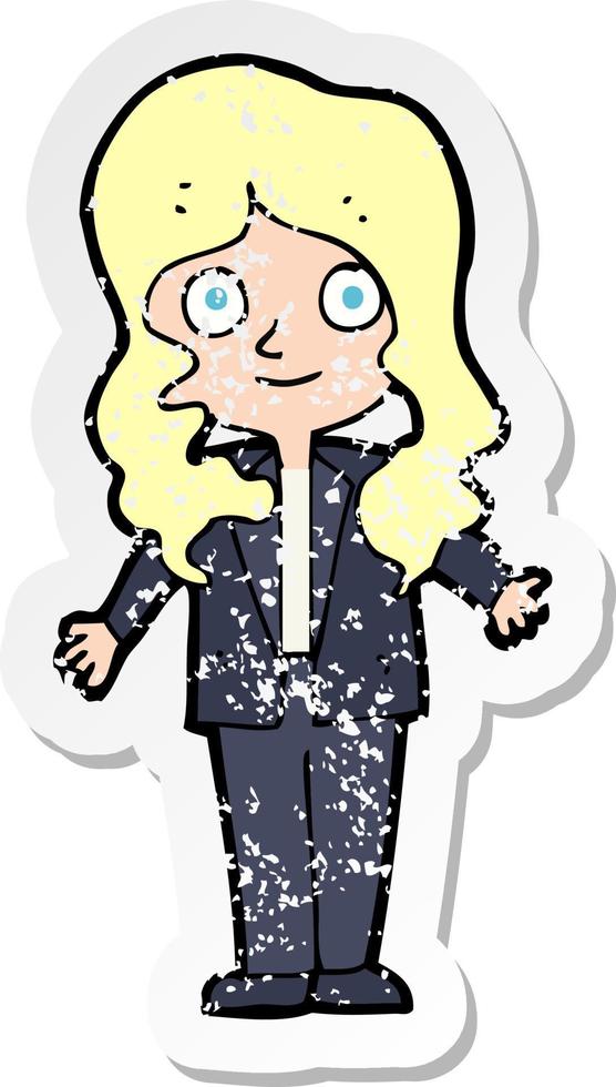 retro distressed sticker of a cartoon friendly business woman vector