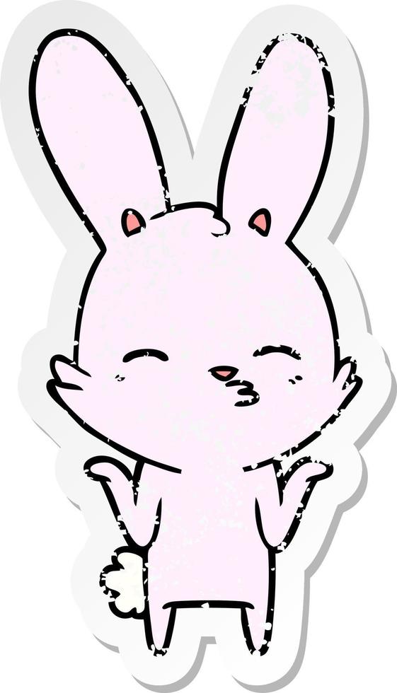 distressed sticker of a curious bunny cartoon vector