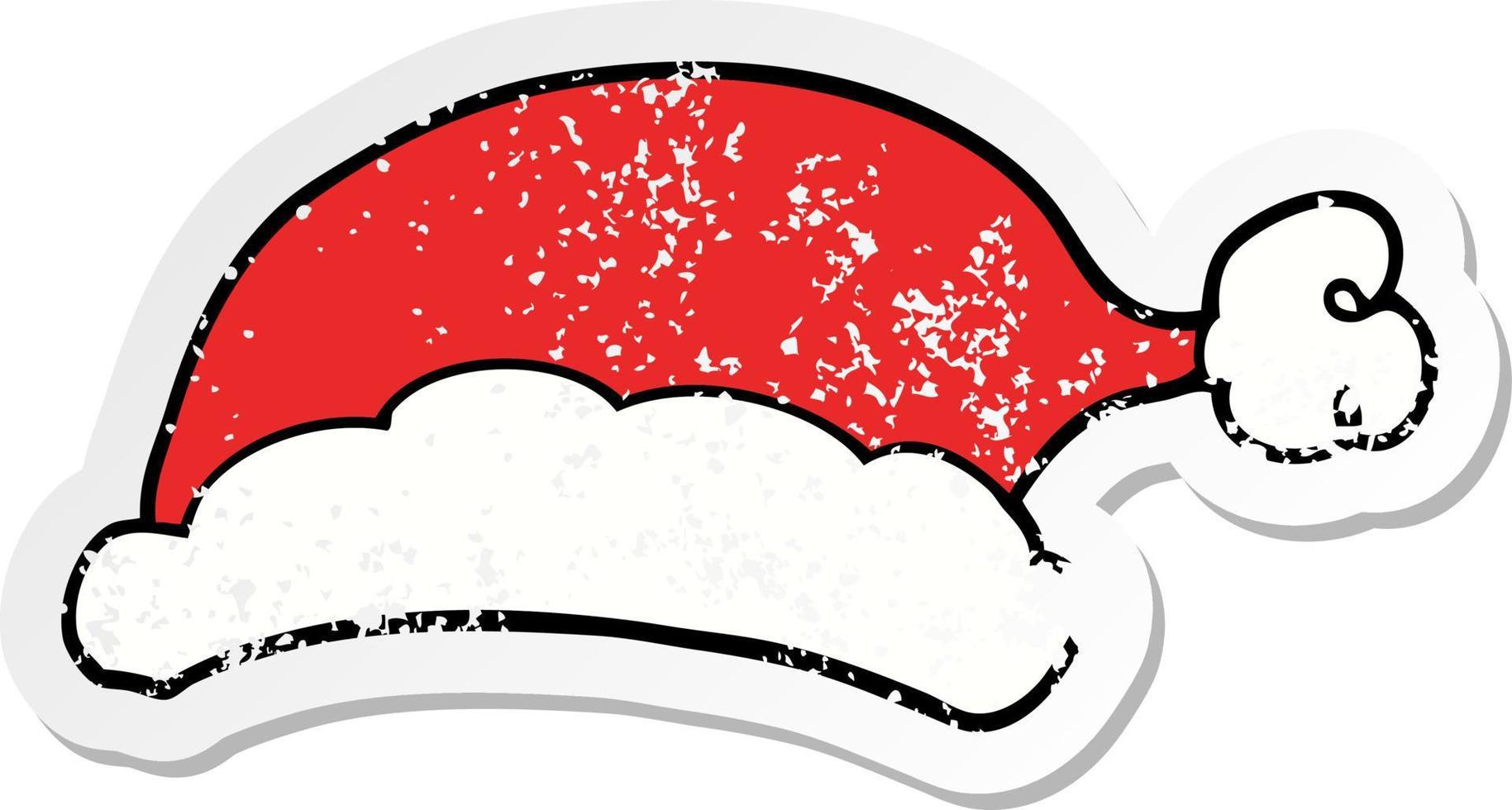 distressed sticker of a cartoon christmas hat vector