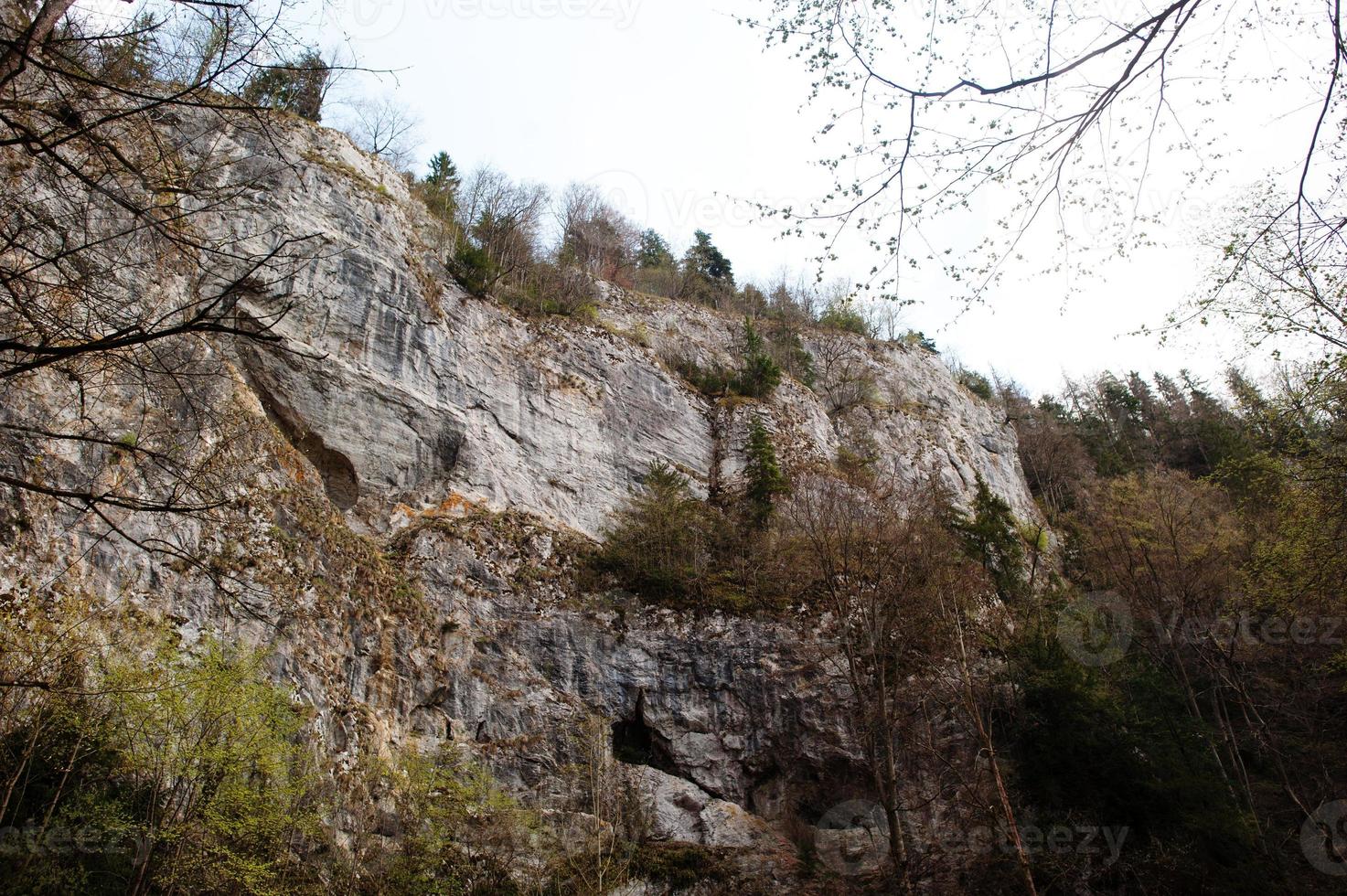 explora en las cuevas de punkva al aire libre cerca de las rocas, república checa. foto