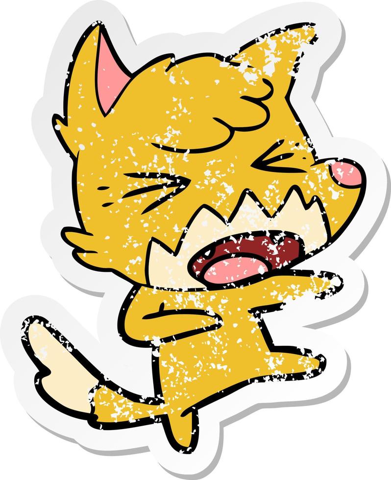 distressed sticker of a angry cartoon fox attacking vector