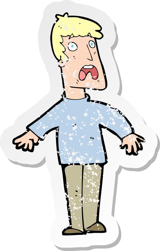 retro distressed sticker of a cartoon terrified man vector