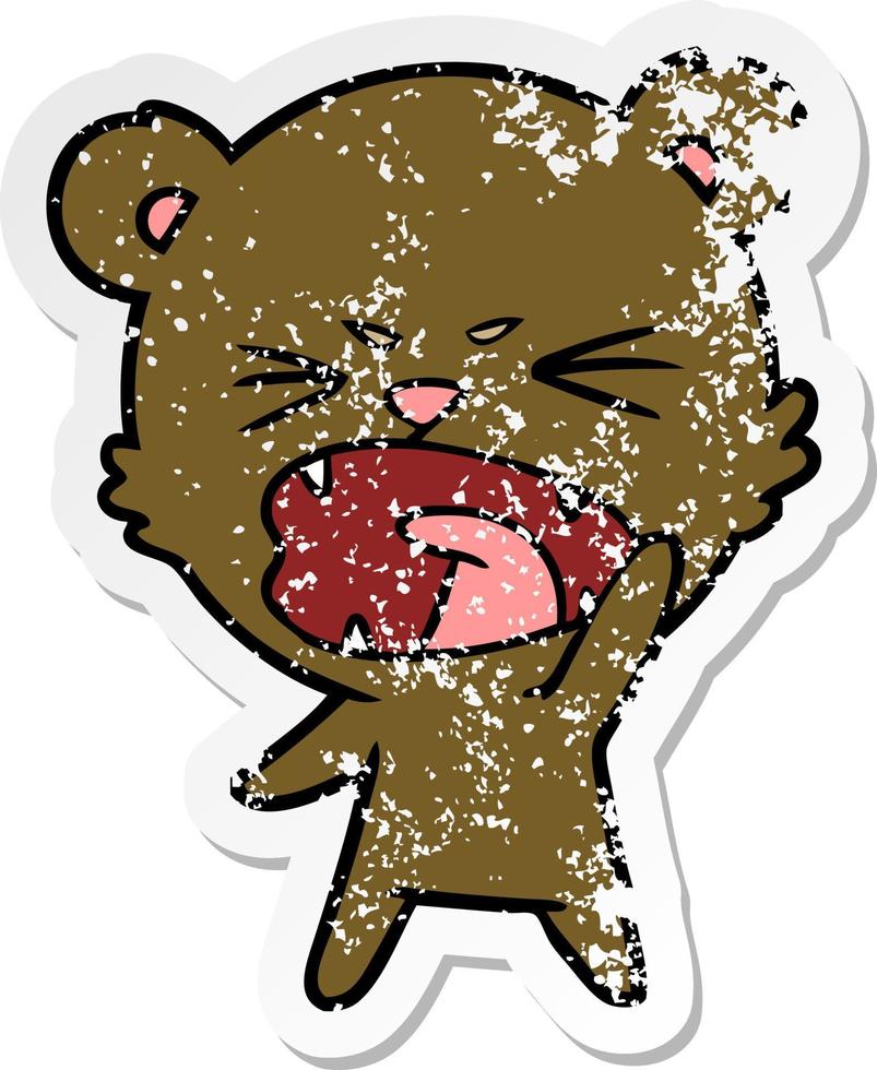 distressed sticker of a angry cartoon bear vector