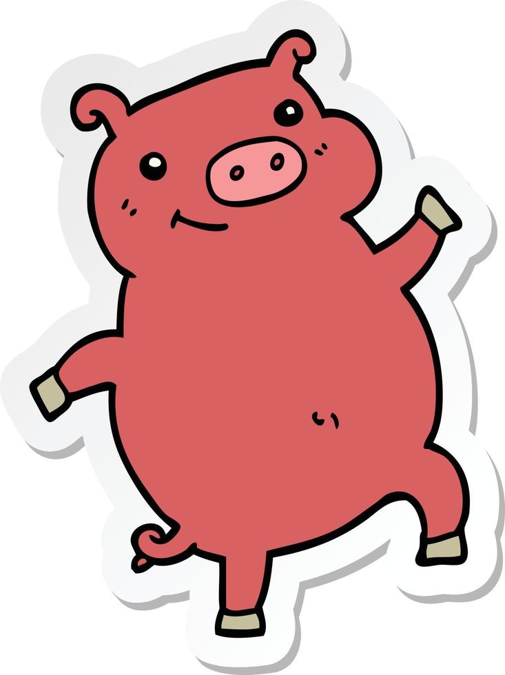 sticker of a cartoon dancing pig vector