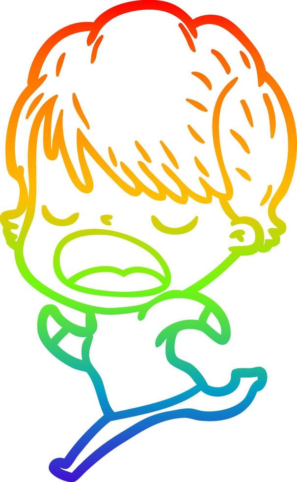 rainbow gradient line drawing cartoon woman talking vector