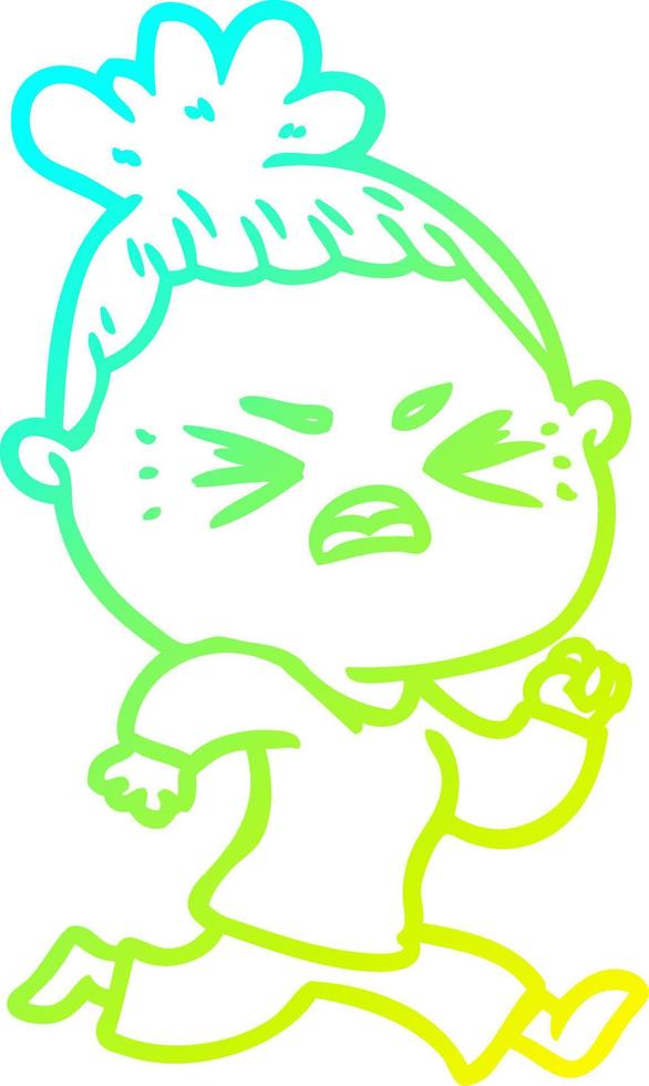 cold gradient line drawing cartoon angry woman vector