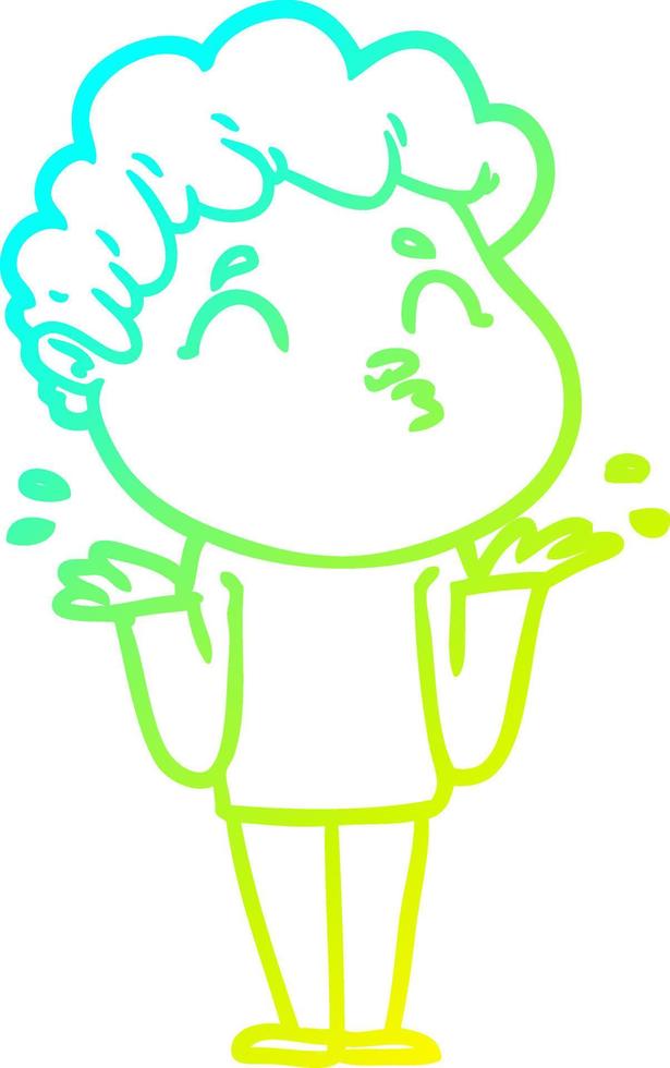 cold gradient line drawing cartoon man shrugging vector