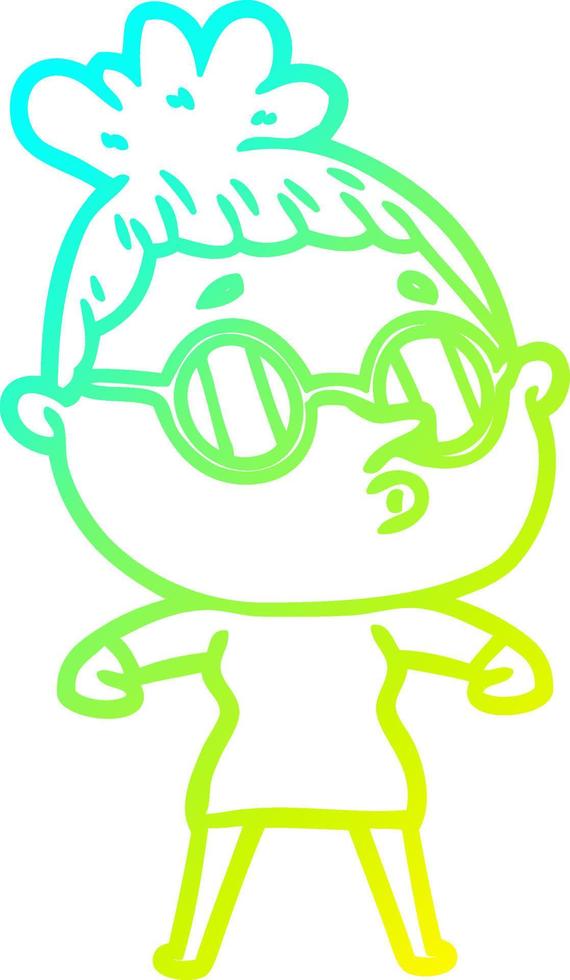 cold gradient line drawing cartoon woman wearing glasses vector