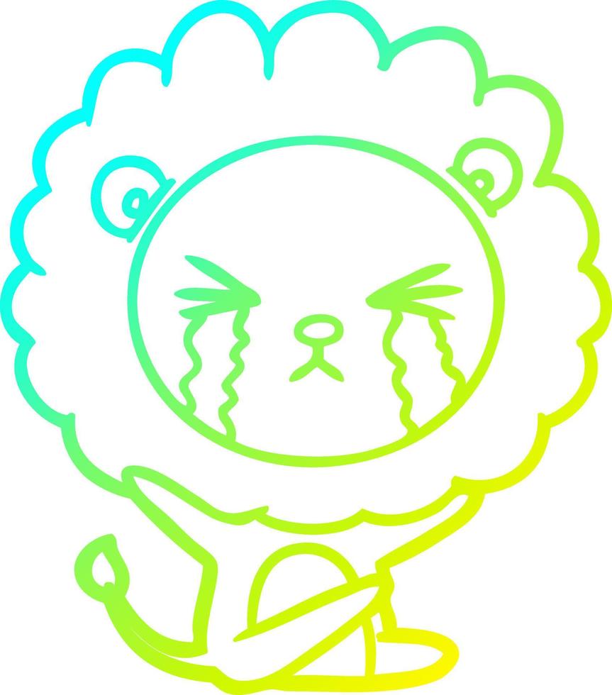 cold gradient line drawing cartoon crying lion vector