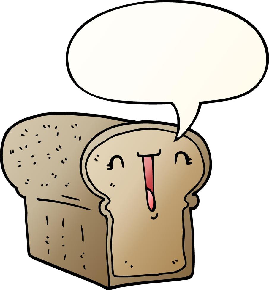 cute cartoon loaf of bread and speech bubble in smooth gradient style vector