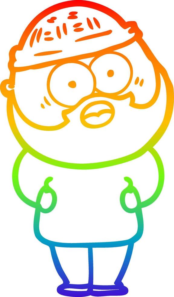 rainbow gradient line drawing cartoon surprised bearded man vector