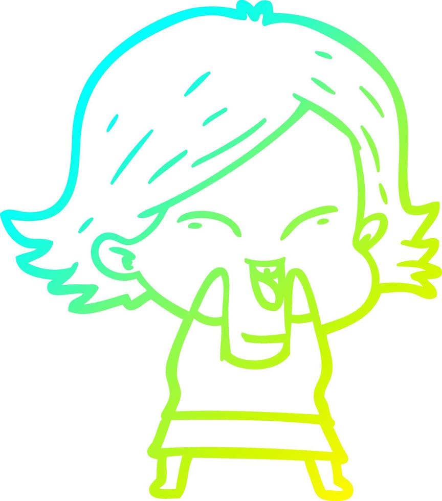 cold gradient line drawing happy cartoon girl vector