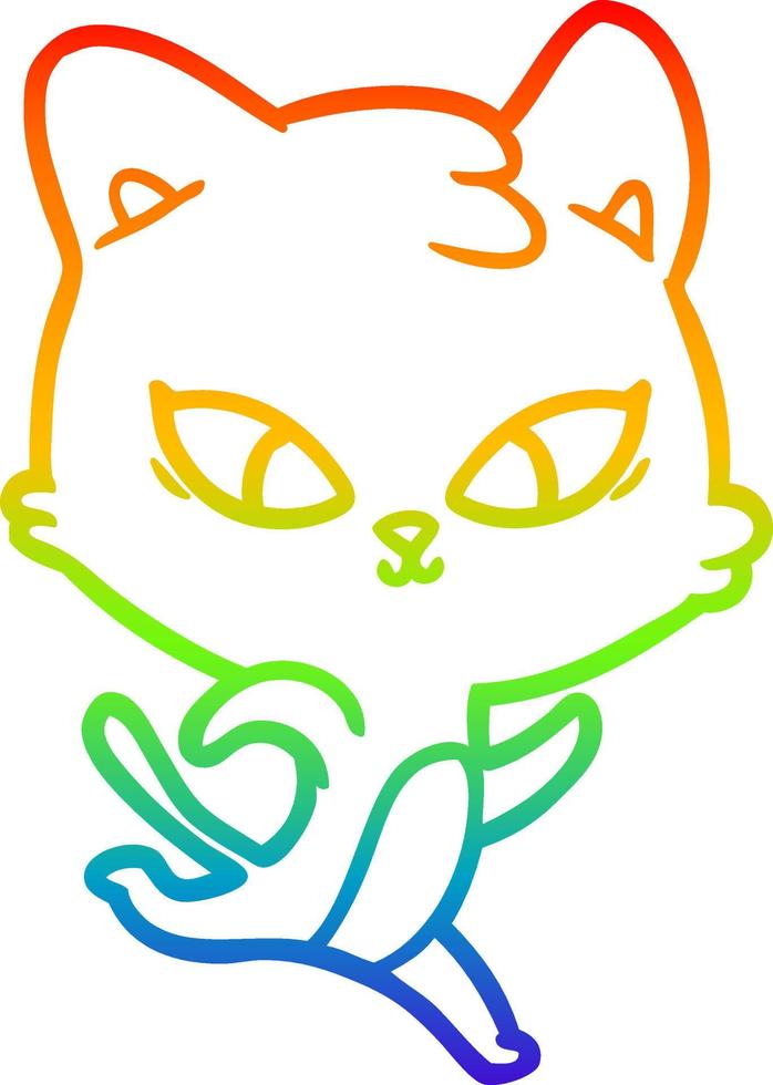 rainbow gradient line drawing cute cartoon cat vector
