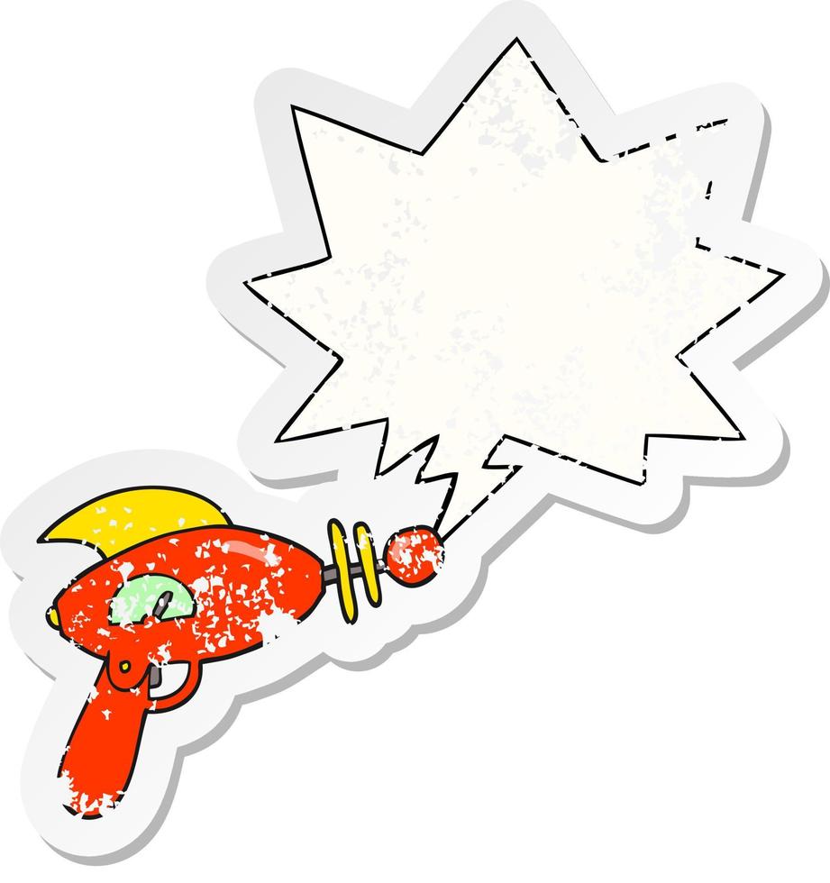 cartoon ray gun and speech bubble distressed sticker vector