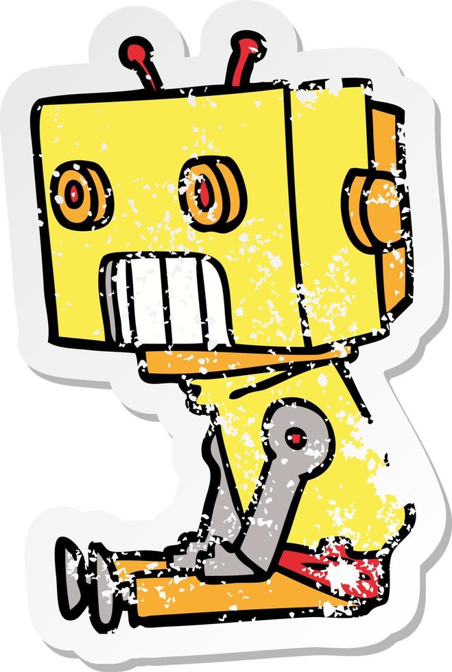distressed sticker of a cartoon robot vector