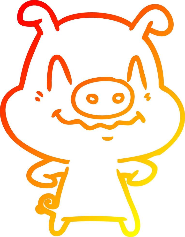 warm gradient line drawing nervous cartoon pig vector