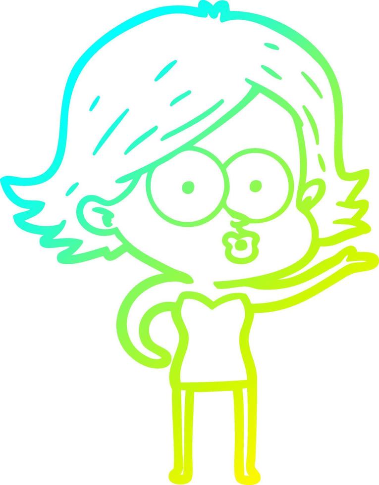 cold gradient line drawing cartoon girl pouting vector