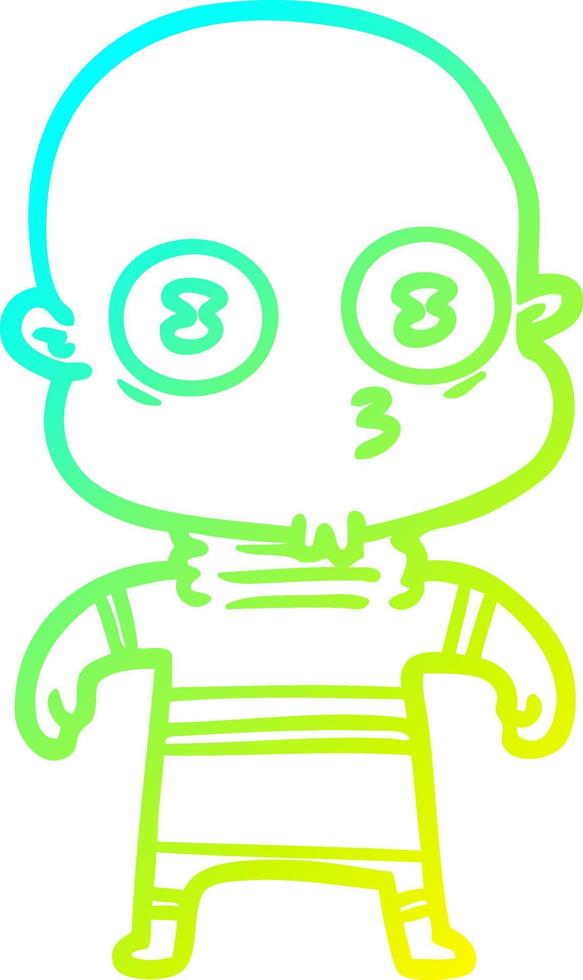 cold gradient line drawing cartoon weird bald spaceman vector