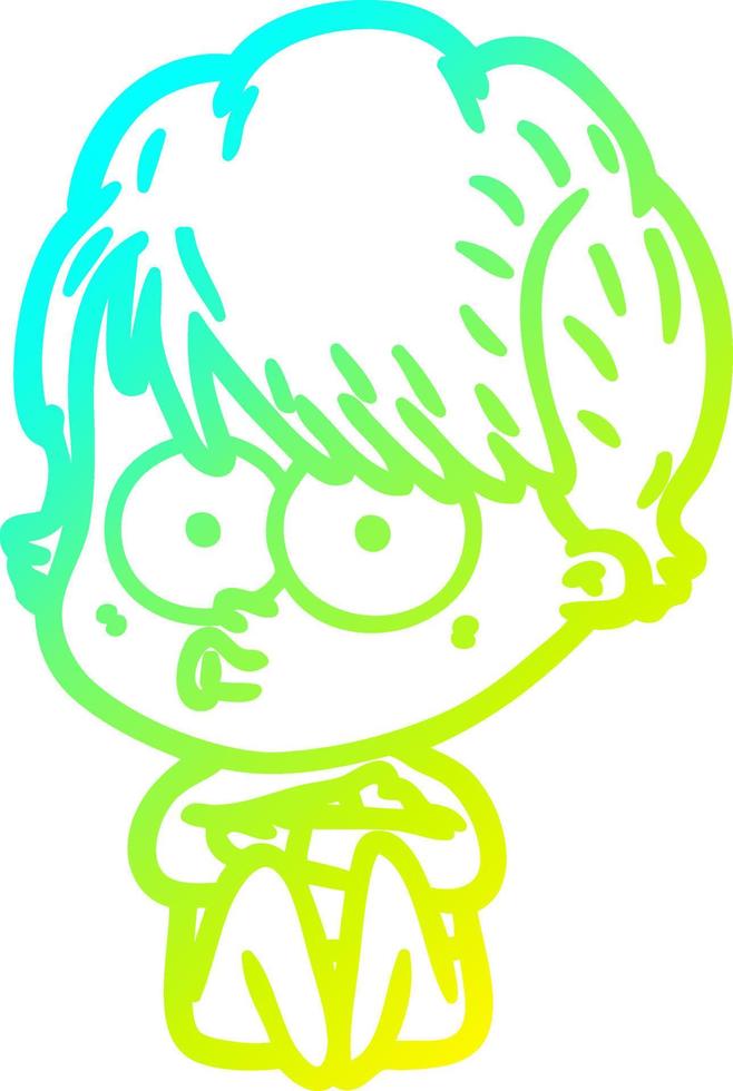 cold gradient line drawing cartoon woman vector
