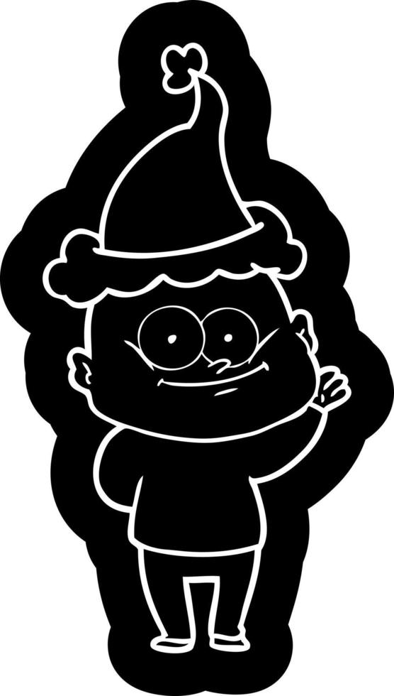 cartoon icon of a bald man staring wearing santa hat vector