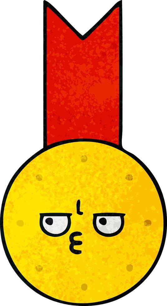 retro grunge texture cartoon gold medal vector