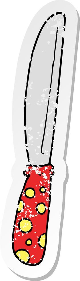 distressed sticker of a cartoon knife vector