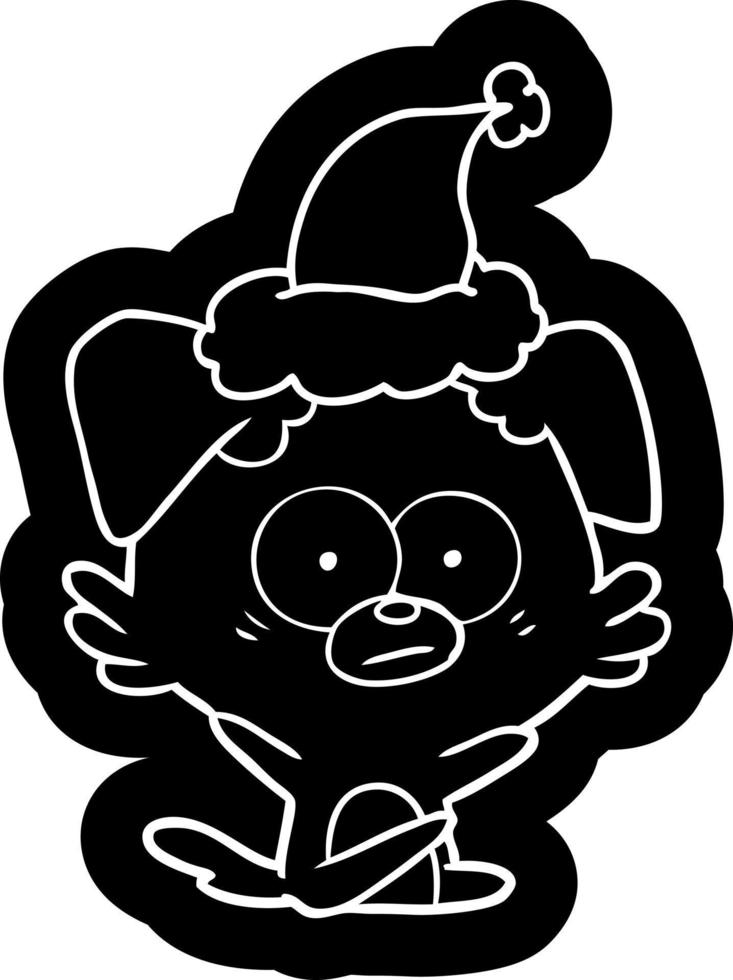 nervous dog cartoon icon of a wearing santa hat vector