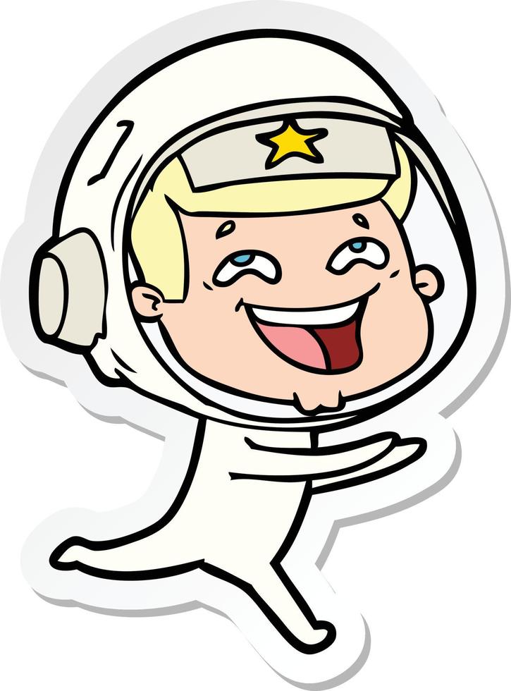 pegatina de un astronauta riendo de dibujos animados vector