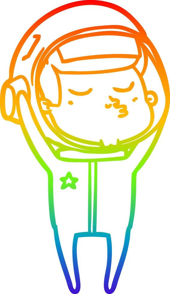 rainbow gradient line drawing cartoon confident astronaut vector